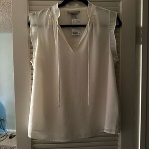 H&M White V-Neck Blouse with Ruffle Trim